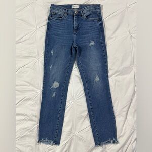 Nicole Miller New York SOHO High Rise Ankle Slim Jeans Distressed Raw Hem Size 4